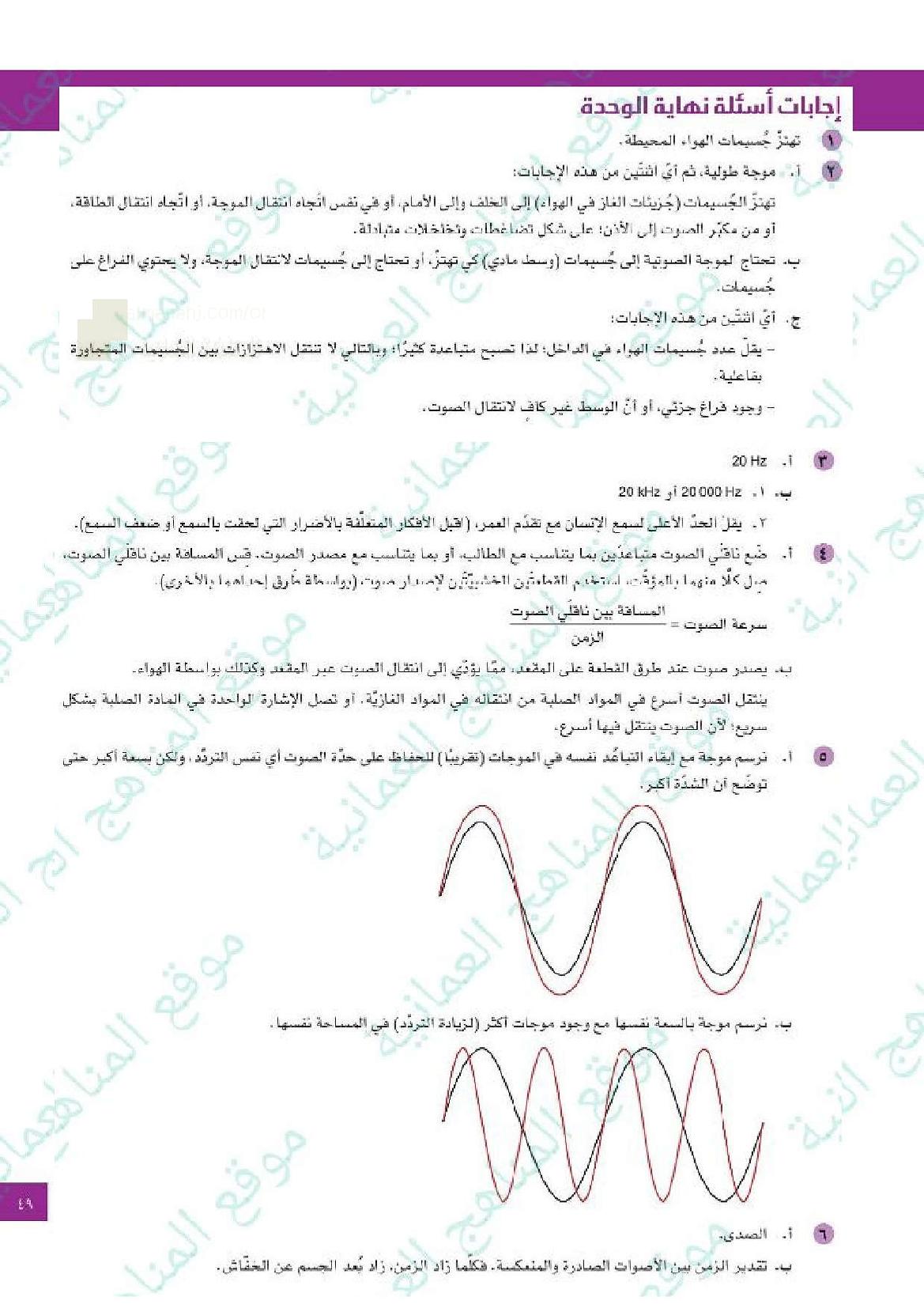 مذكرة إجابات أسئلة نهاية الوحدة للوحدة الرابعة عشرة الصوت الصف العاشر