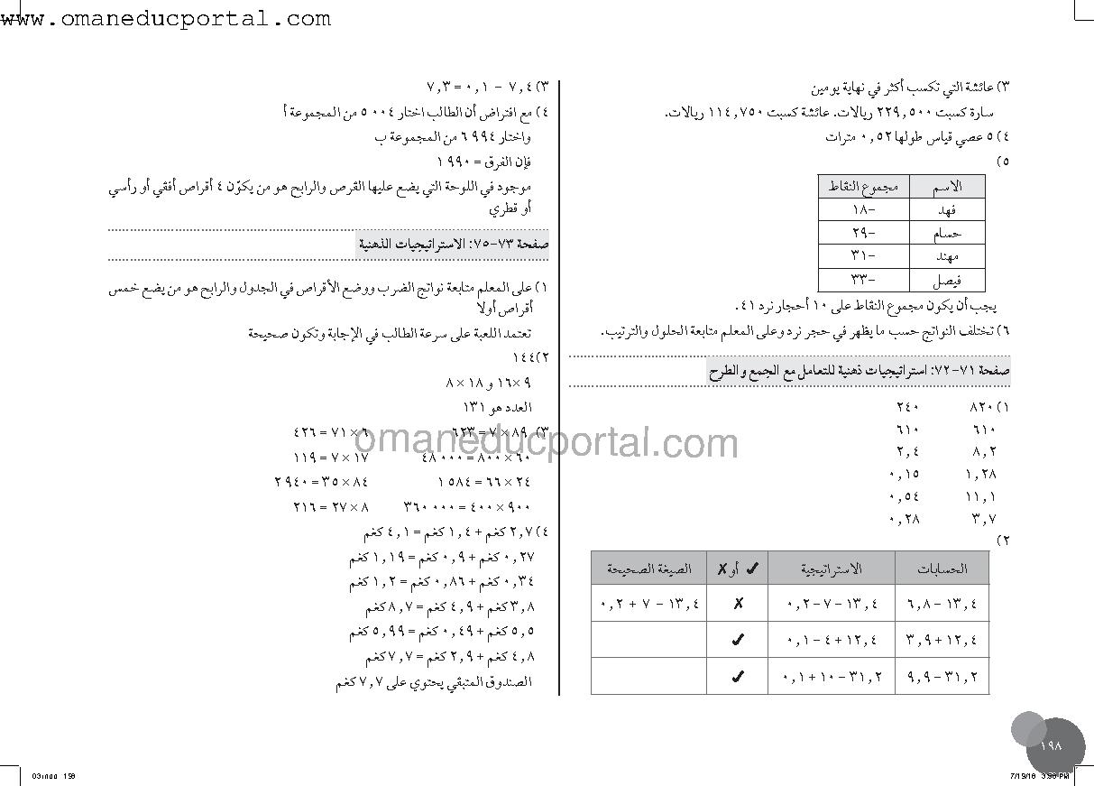 دليل إجابات كتاب الطالب وكتاب النشاط الصف السادس رياضيات الفصل الأول